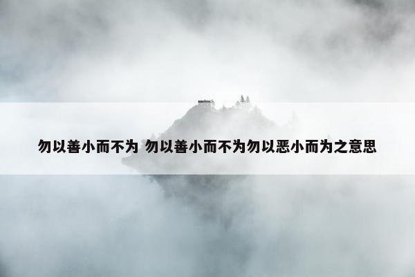 勿以善小而不为 勿以善小而不为勿以恶小而为之意思