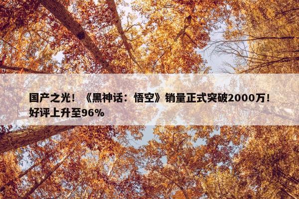 国产之光！《黑神话：悟空》销量正式突破2000万！好评上升至96%