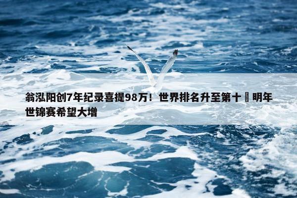 翁泓阳创7年纪录喜提98万！世界排名升至第十 明年世锦赛希望大增