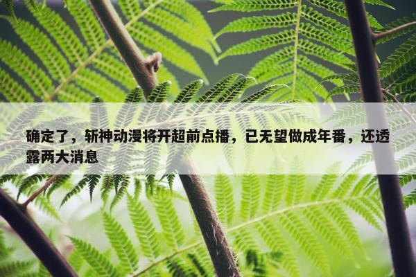 确定了，斩神动漫将开超前点播，已无望做成年番，还透露两大消息