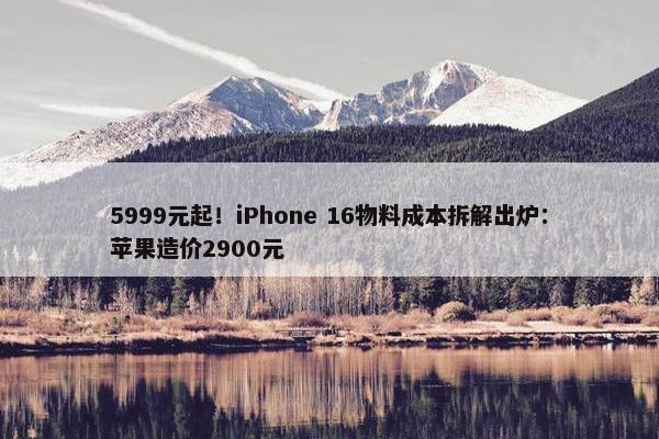 5999元起！iPhone 16物料成本拆解出炉：苹果造价2900元