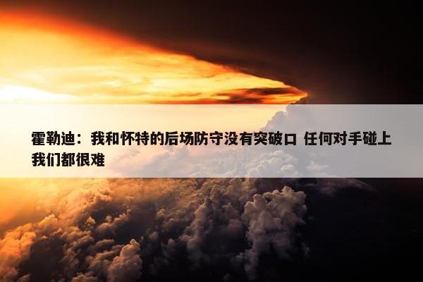 霍勒迪：我和怀特的后场防守没有突破口 任何对手碰上我们都很难