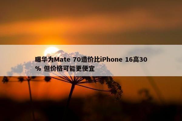 曝华为Mate 70造价比iPhone 16高30% 但价格可能更便宜