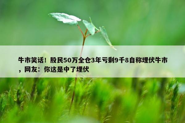 牛市笑话！股民50万全仓3年亏剩9千8自称埋伏牛市，网友：你这是中了埋伏