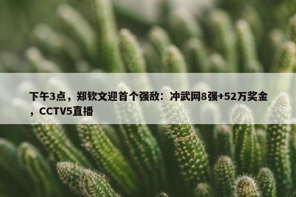 下午3点，郑钦文迎首个强敌：冲武网8强+52万奖金，CCTV5直播