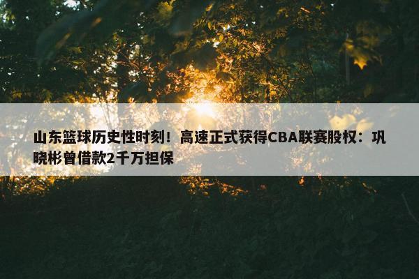 山东篮球历史性时刻！高速正式获得CBA联赛股权：巩晓彬曾借款2千万担保