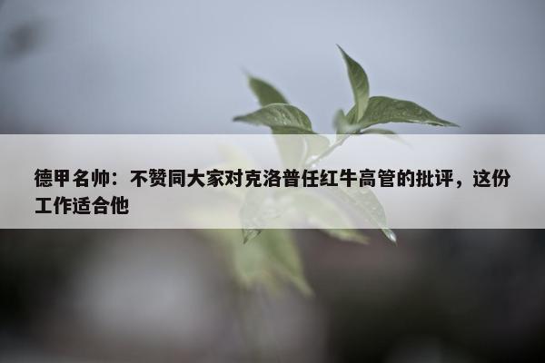 德甲名帅：不赞同大家对克洛普任红牛高管的批评，这份工作适合他