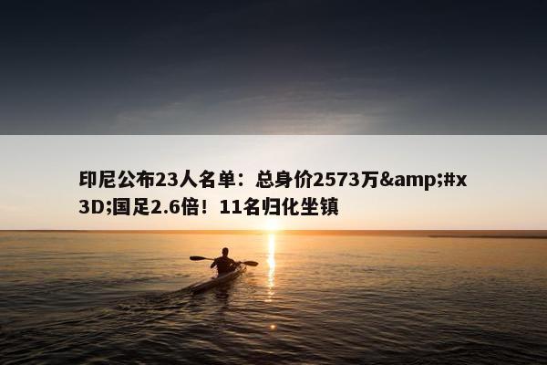 印尼公布23人名单：总身价2573万&#x3D;国足2.6倍！11名归化坐镇