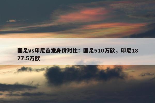 国足vs印尼首发身价对比：国足510万欧，印尼1877.5万欧