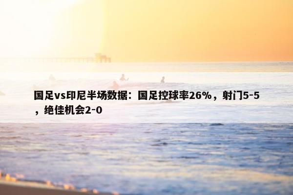 国足vs印尼半场数据：国足控球率26%，射门5-5，绝佳机会2-0