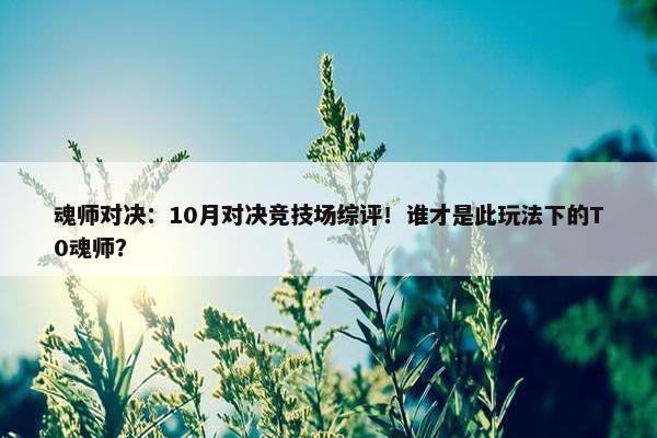 魂师对决：10月对决竞技场综评！谁才是此玩法下的T0魂师？