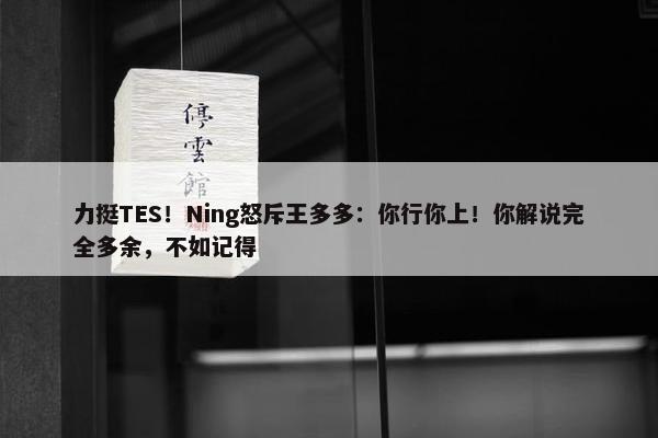 力挺TES！Ning怒斥王多多：你行你上！你解说完全多余，不如记得