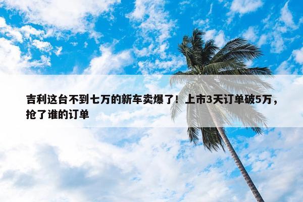 吉利这台不到七万的新车卖爆了！上市3天订单破5万，抢了谁的订单