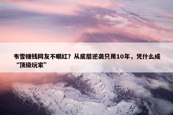 韦雪赚钱网友不眼红？从底层逆袭只用10年，凭什么成“顶级玩家”