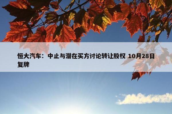 恒大汽车：中止与潜在买方讨论转让股权 10月28日复牌