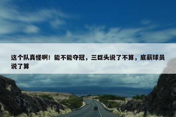 这个队真怪啊！能不能夺冠，三巨头说了不算，底薪球员说了算