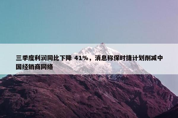 三季度利润同比下降 41%，消息称保时捷计划削减中国经销商网络