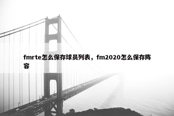 fmrte怎么保存球员列表，fm2020怎么保存阵容