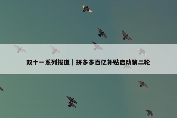 双十一系列报道｜拼多多百亿补贴启动第二轮