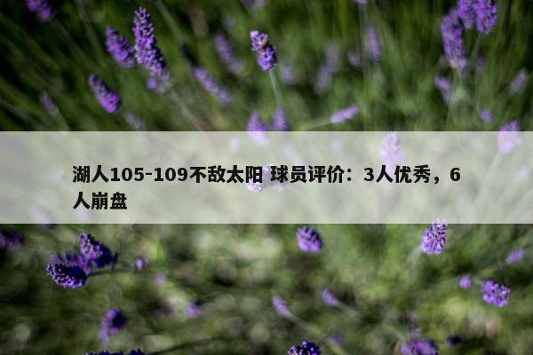 湖人105-109不敌太阳 球员评价：3人优秀，6人崩盘