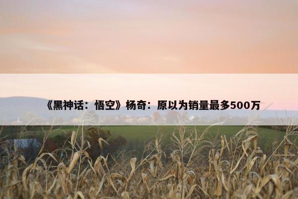 《黑神话：悟空》杨奇：原以为销量最多500万